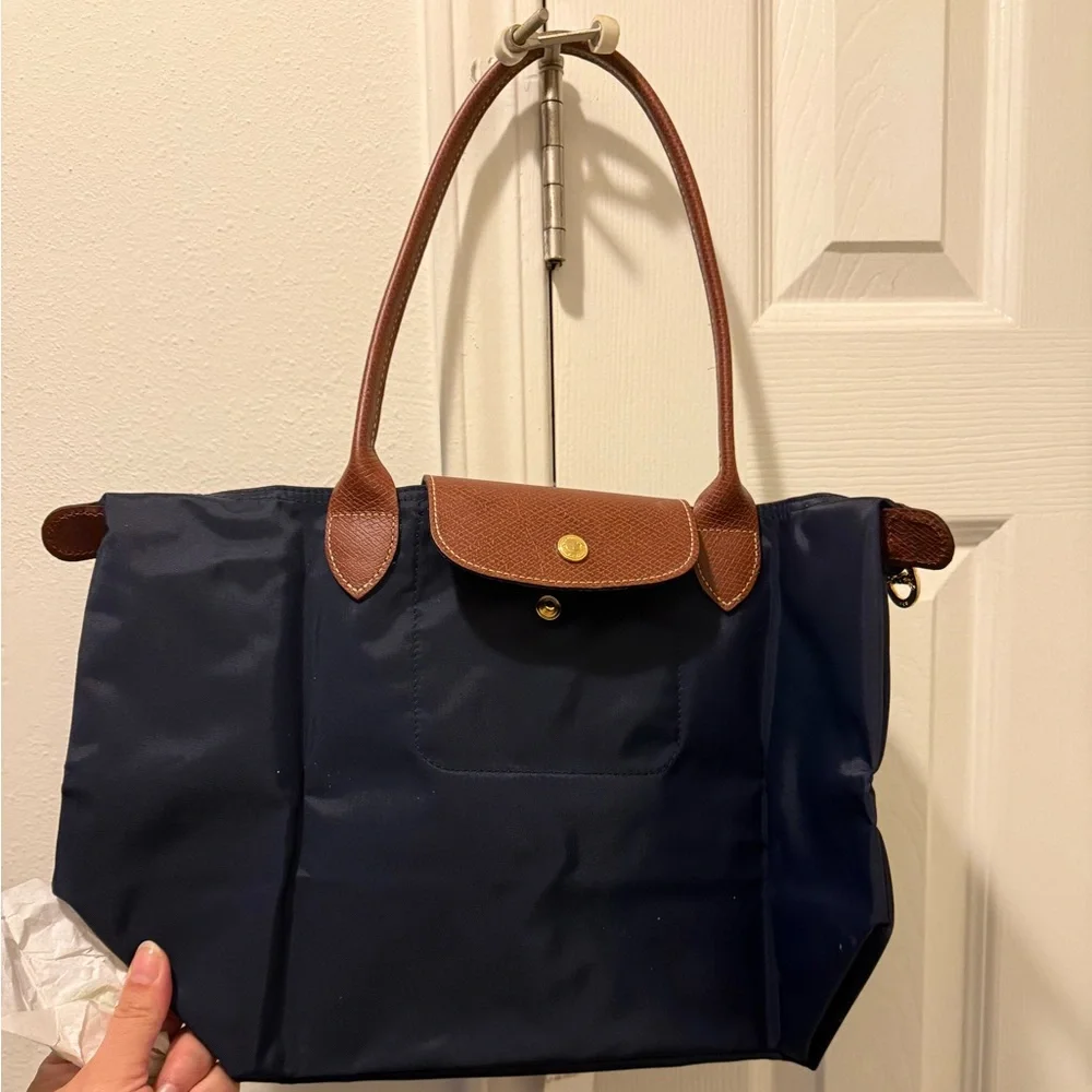 Longchamp Small Navy and Brown Tote Bag - Picture 1 of 5